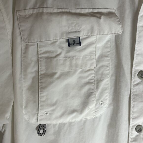 Columbia Button Down Shirt Men L Large White PFG Bahama Omni Shade Lined Fishing - Picture 5 of 9